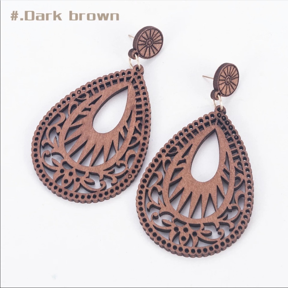 Natural Wooden Teardrop Earrings With Gift Bag - Picture 5 of 8